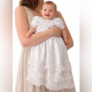 Vintage White Lace Christening Gown S